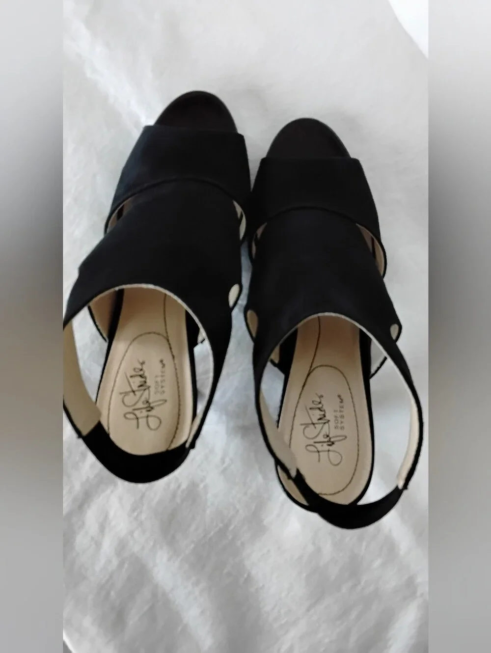 Life Stride Black Faux Leather Mod Open-Toe Slingback Heeled Scandals